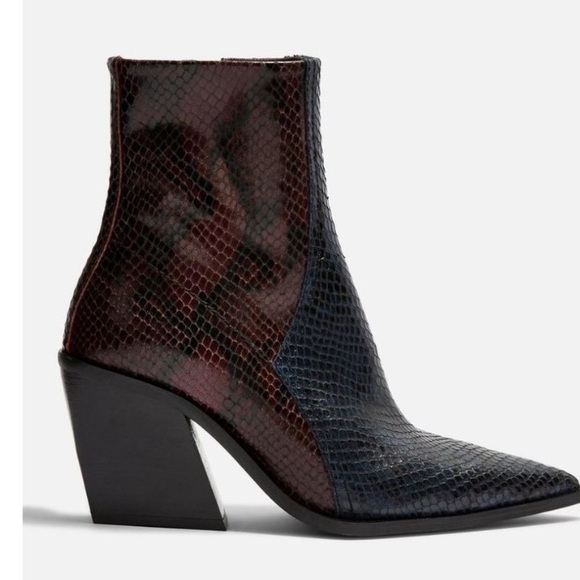 TOPSHOP Honour Leather Western Snakeskin Boots